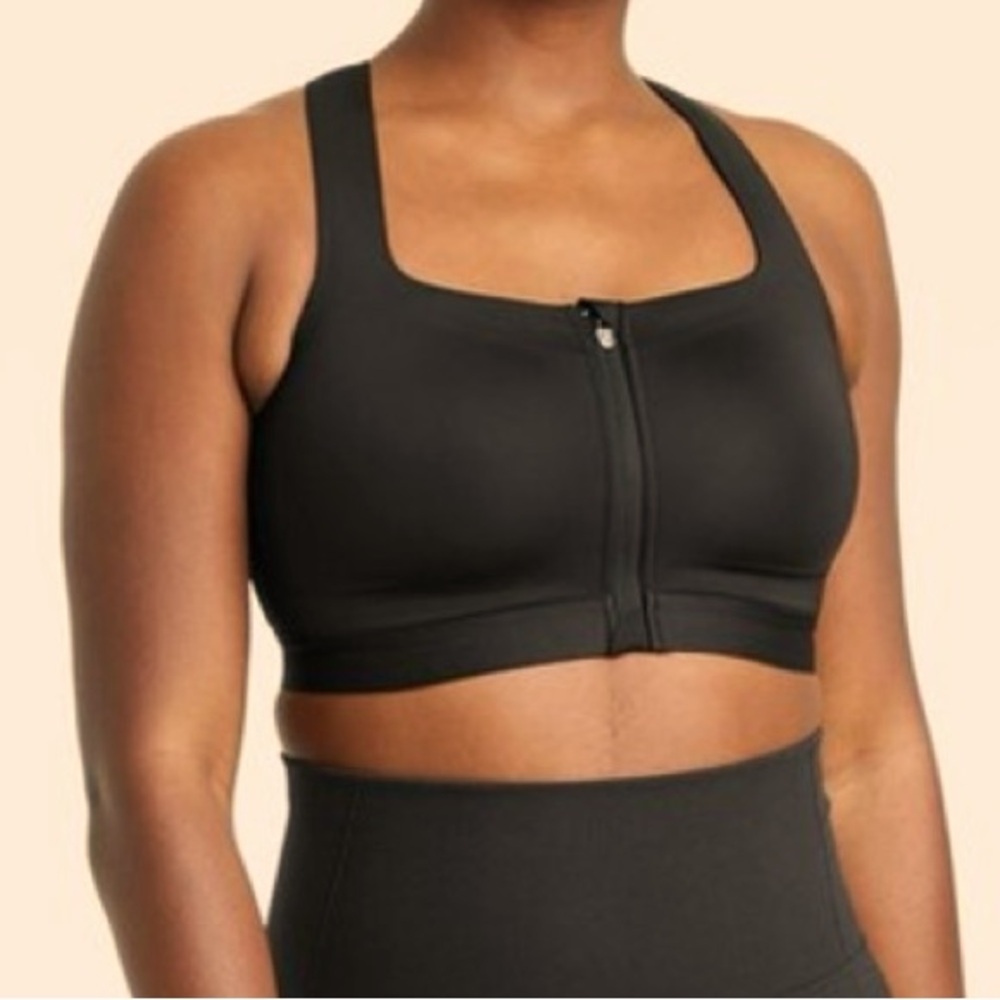 All in Motion black zipper front sports bra for high support